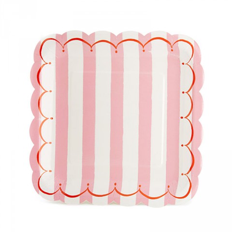Toot Sweet Pink stripe plates - Emiko Blue