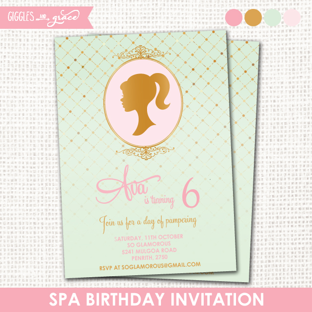 pamper party theme invitations