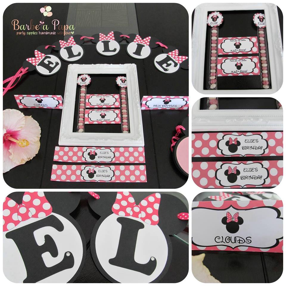 Printed Minnie Mouse party pack (bunting, favour tubes, chocolate bars etc) - Barbe a Papa