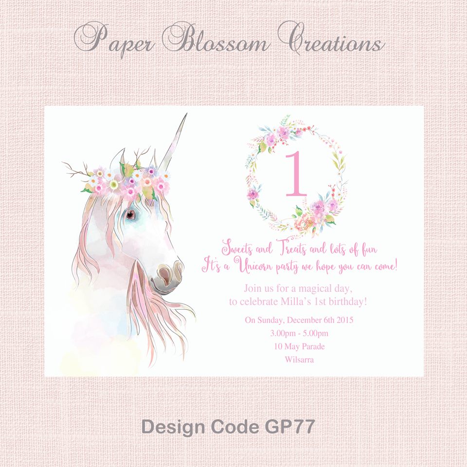 Unicorn party invitation - Paper Blossom Creations