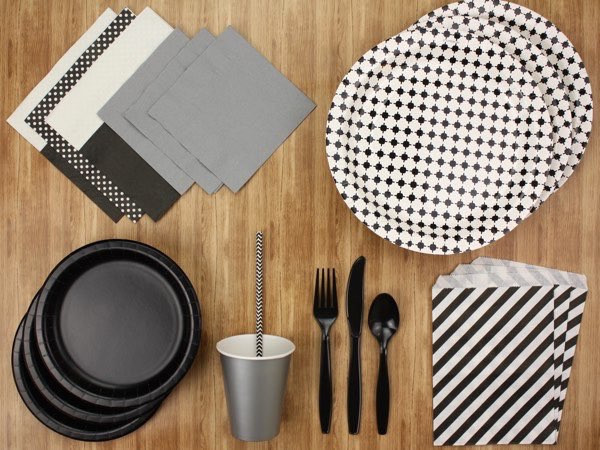 Black and white party tableware kit - The Kit Source