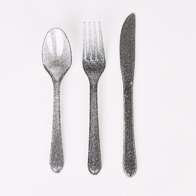 Silver glitter cutlery - Ruby Rabbit Partyware