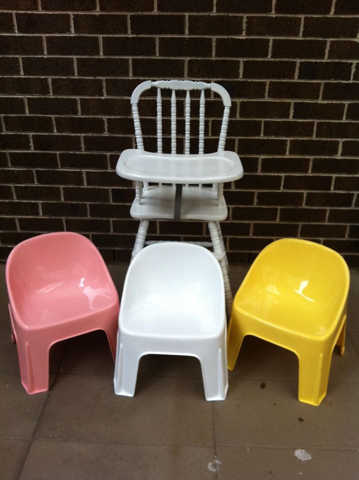 Pink and yellow bubble chairs and high chair for hire - Tiny Tables and Chairs (Melbourne)