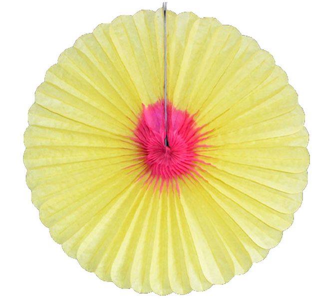 Yellow and pink paper fan - Fantasy Kids Parties