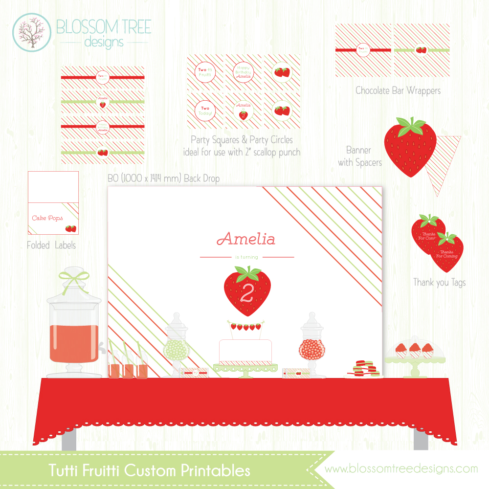 Strawberry tutti frutti party printables - Blossom Tree Designs