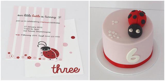 Ladybug Invitation and Cake - Deliciously Yours