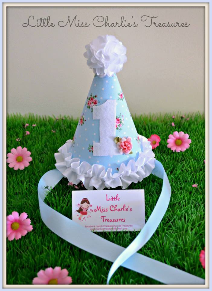 Floral custom party hat - Little Miss Charlie's Treasures