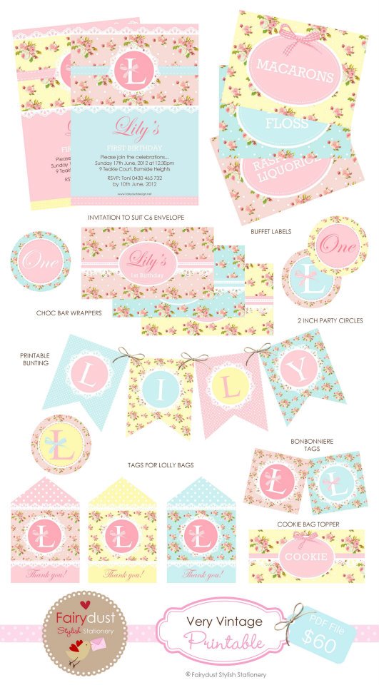 Vintage floral party printables - Fairydust Stylish Stationery