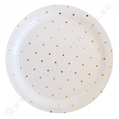 White and gold spot plates - Ruby Rabbit Partyware