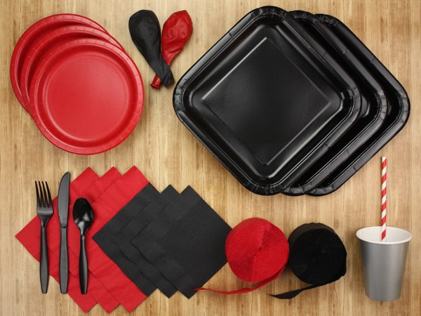 Red and black party tableware kit - The Kit Source