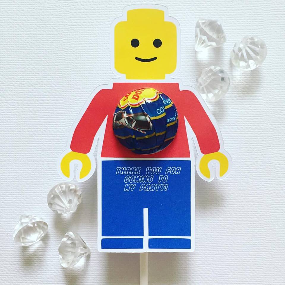 Lego favour lollipop holder - Glitter and Glue Designs