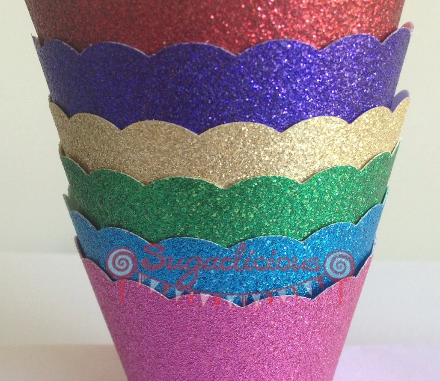 Glitter cupcake wrappers - Sugarlicious Parties