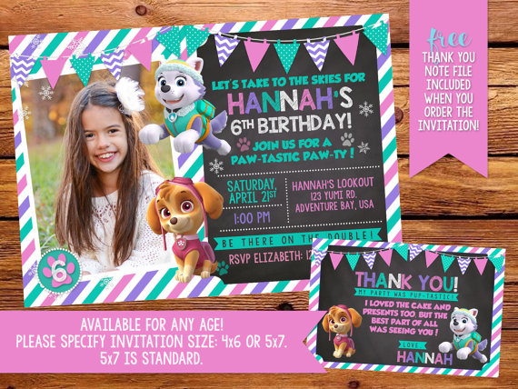 Paw Patrol Skye and Everest party invitation - Eez designs