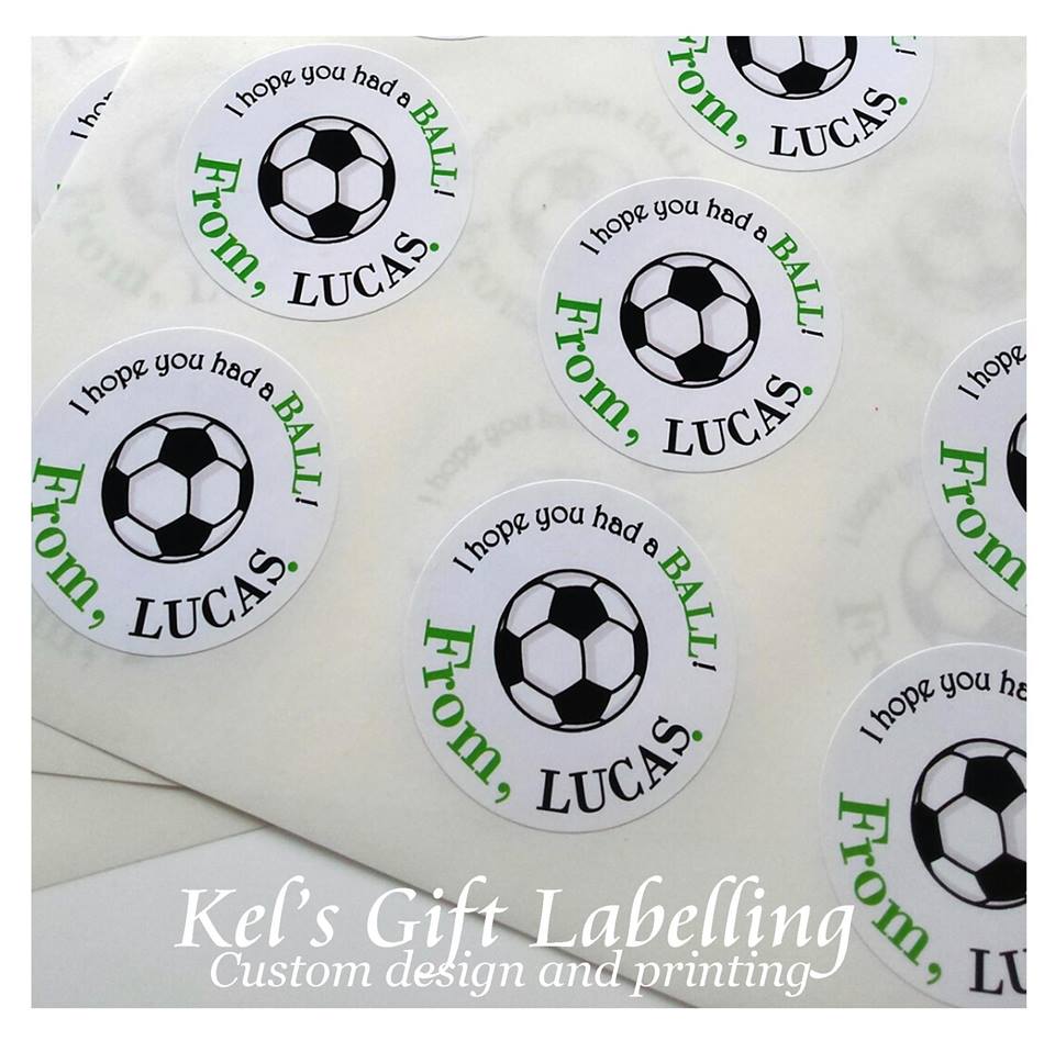 Soccer party favour labels - Kel's Gift Labelling