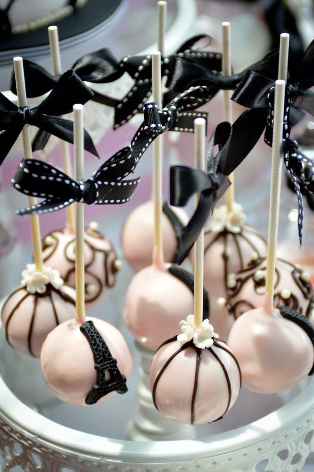 Paris inspired cake pops - JK Cake Designs in party by Sweet Bambini Event Styling