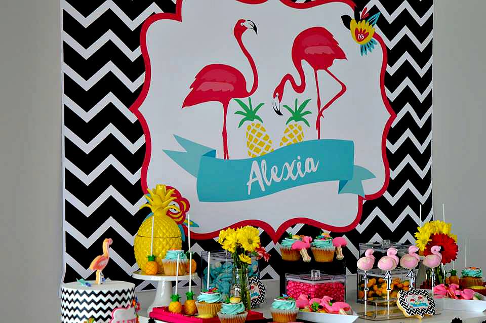 Tropical party backdrop design - Giggles and Grace Design