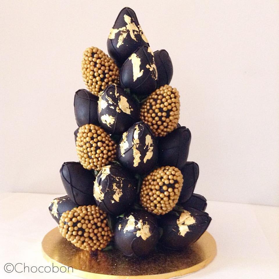 Black and gold chocolate coated strawberry tower - Chocobon (Melbourne)