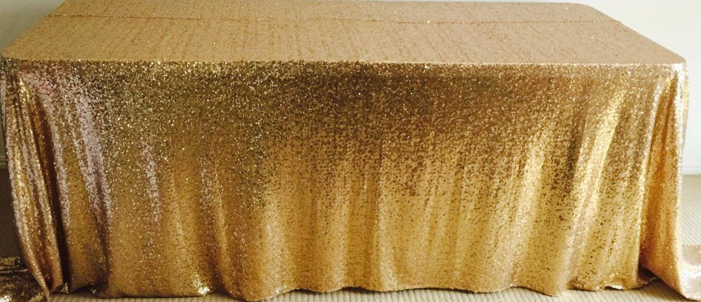 gold sequin tablecloth for hire