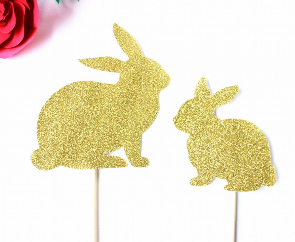 gold glitter bunny cupcake toppers