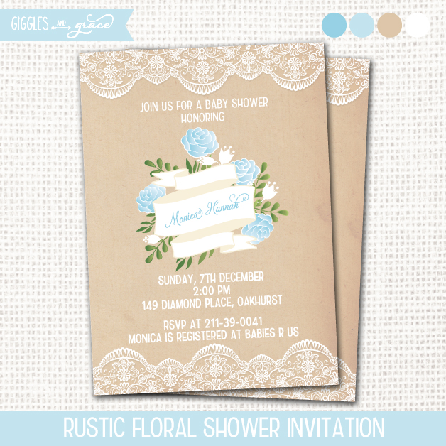 rustic floral baby shower invitations