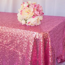 pink sequin table cloth for hire