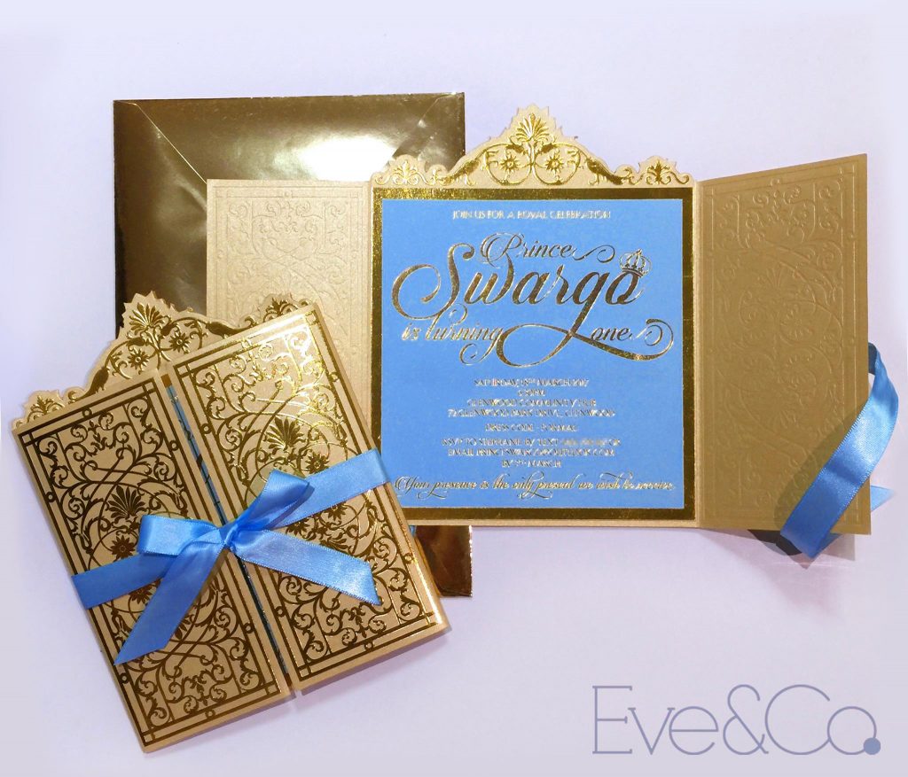 little prince gold and blue invitations