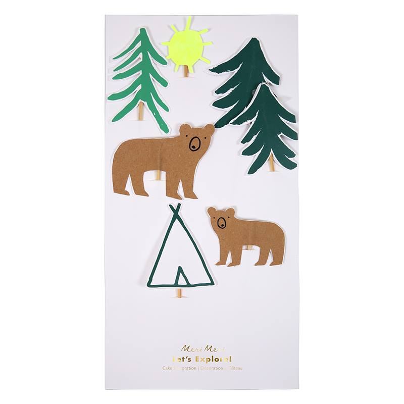 bear in the woods cake toppers
