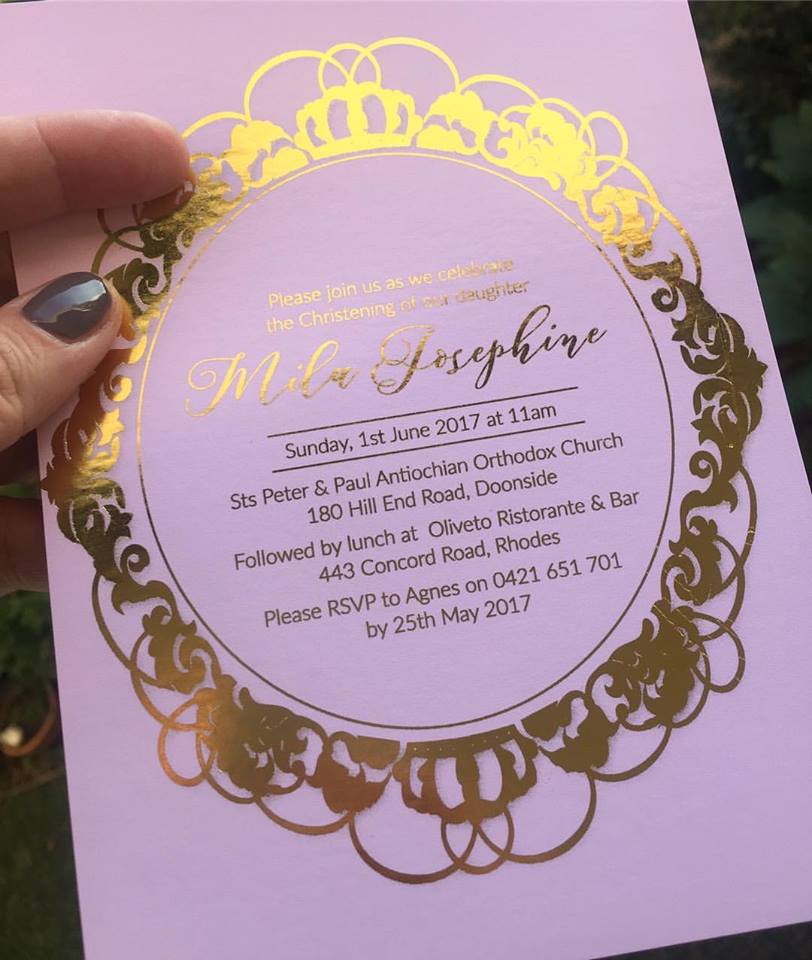 pink and gold invites