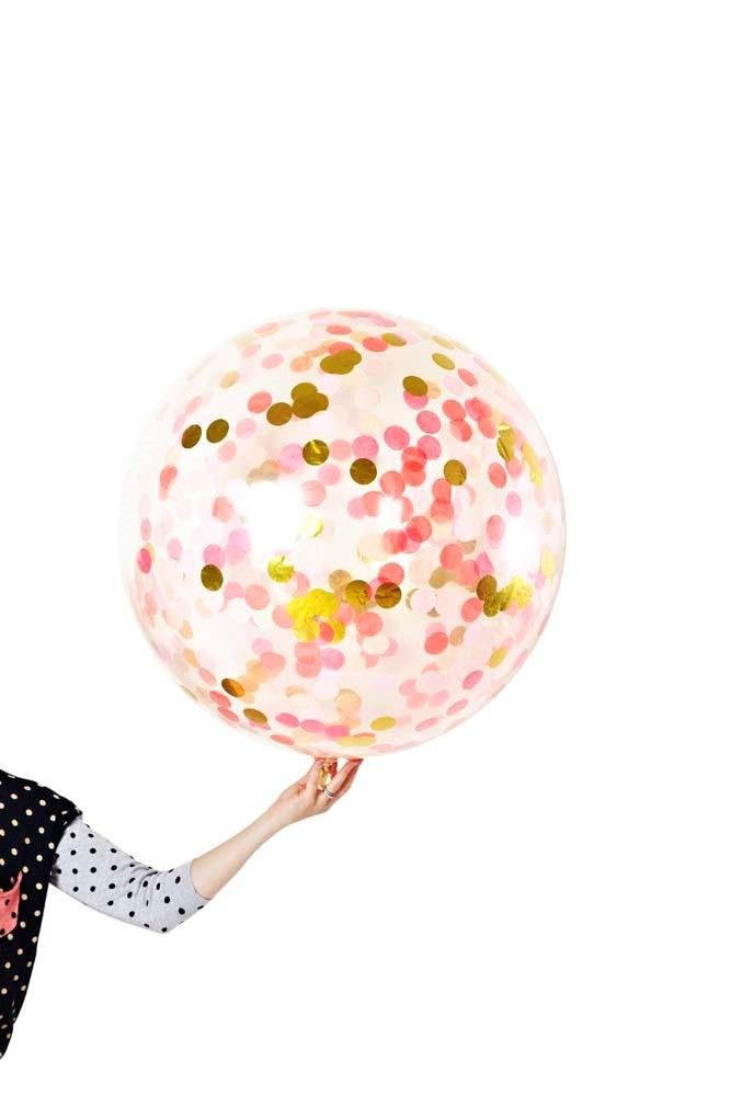 pink and gold confetti balloon