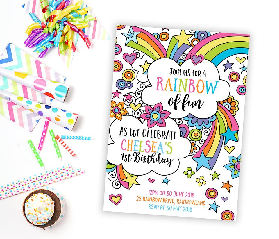 personalised rainbow party invitations