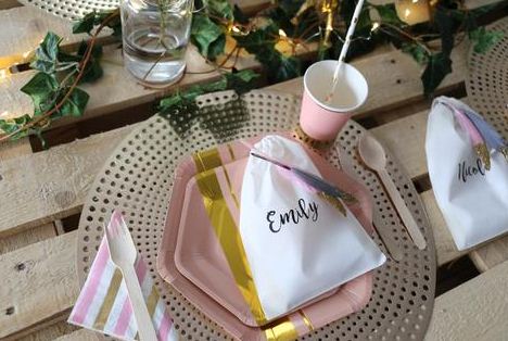 pink and gold tableware